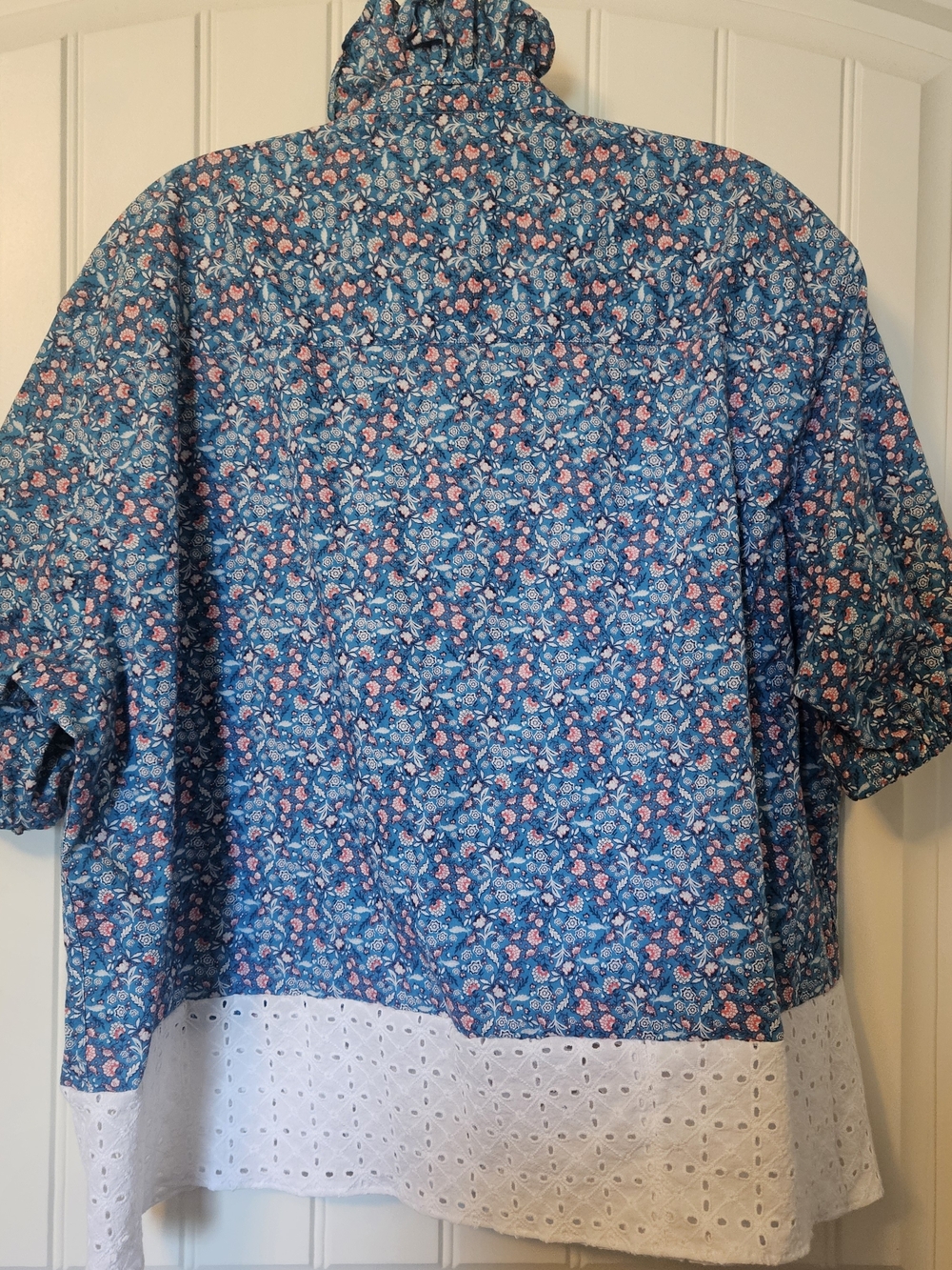 Upcycled Blue Floral Ruffle Button Front Top - Picture 4 of 6